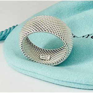 Size 5 Tiffany & Co Somerset Mesh Weave Firm Solid Dome Ring in Sterling Silver